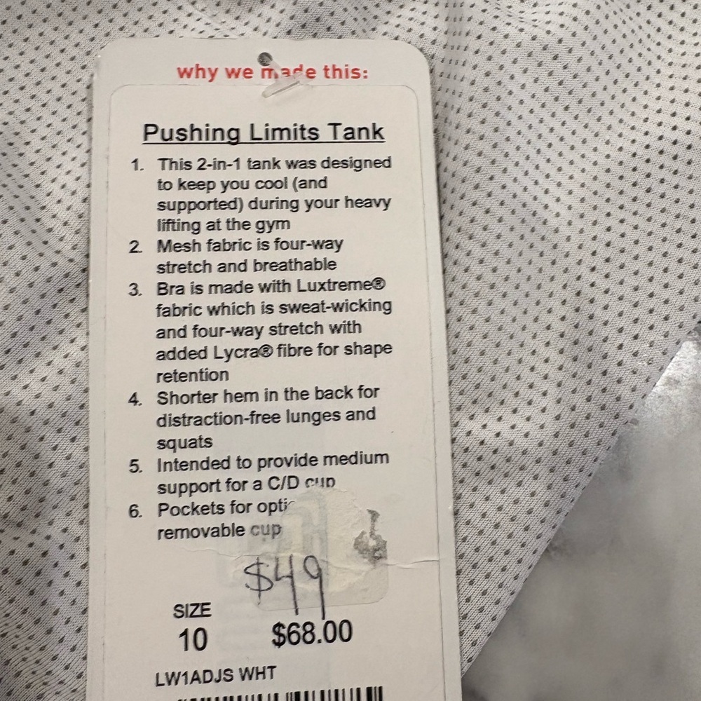 Lululemon Athletica White Mesh Tank new with tags